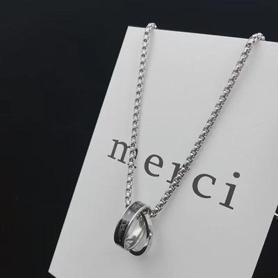 Unisex Titanium Steel Double Ring Necklace: Non-Fading, Hip-Hop Street Style, Versatile Genderless Pendant
