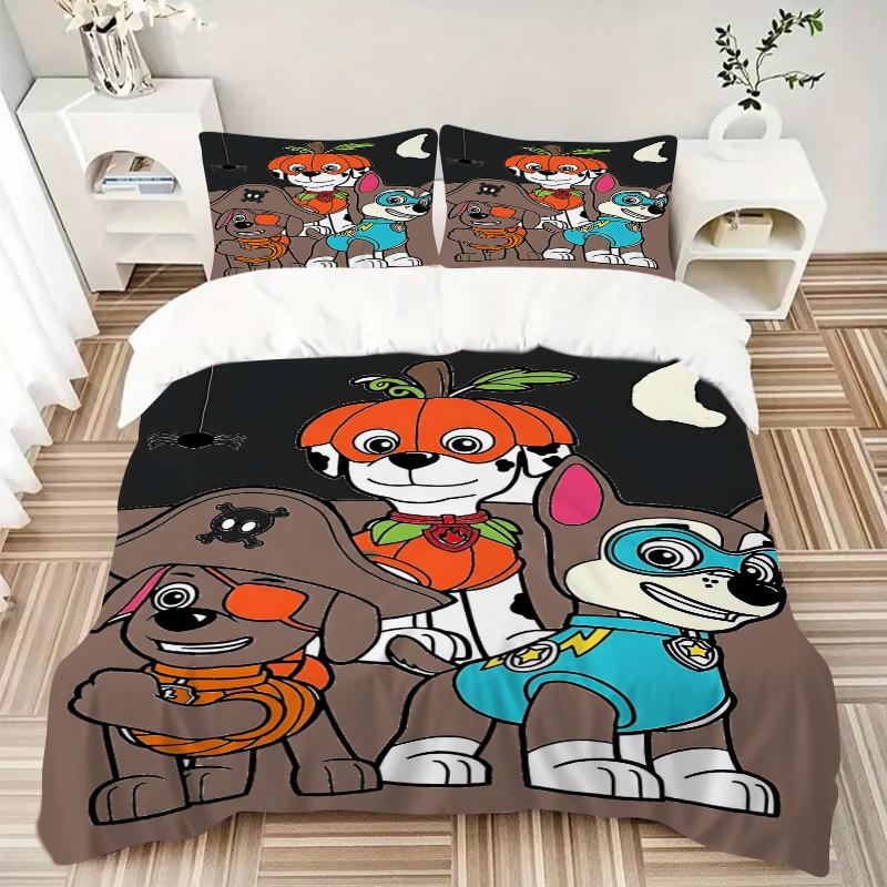 3Pcs Pumpkin Moon Pirate Puppy Adventure Bedding Set Quilt Cover Pillowcase Home Christmas Halloween Gift 1 Duvet Cover 2 Pillowcase S1361