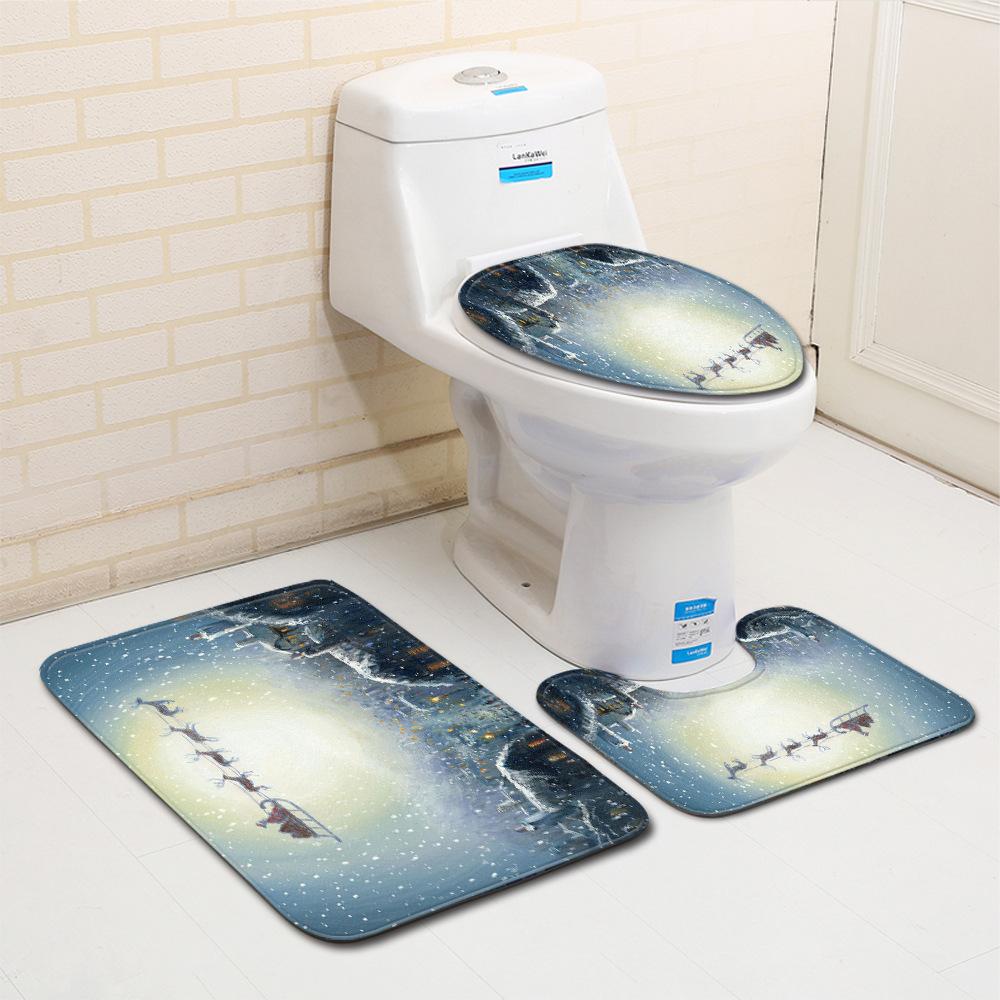 Christmas Bathroom Floor Mat Toilet Three-Piece Set