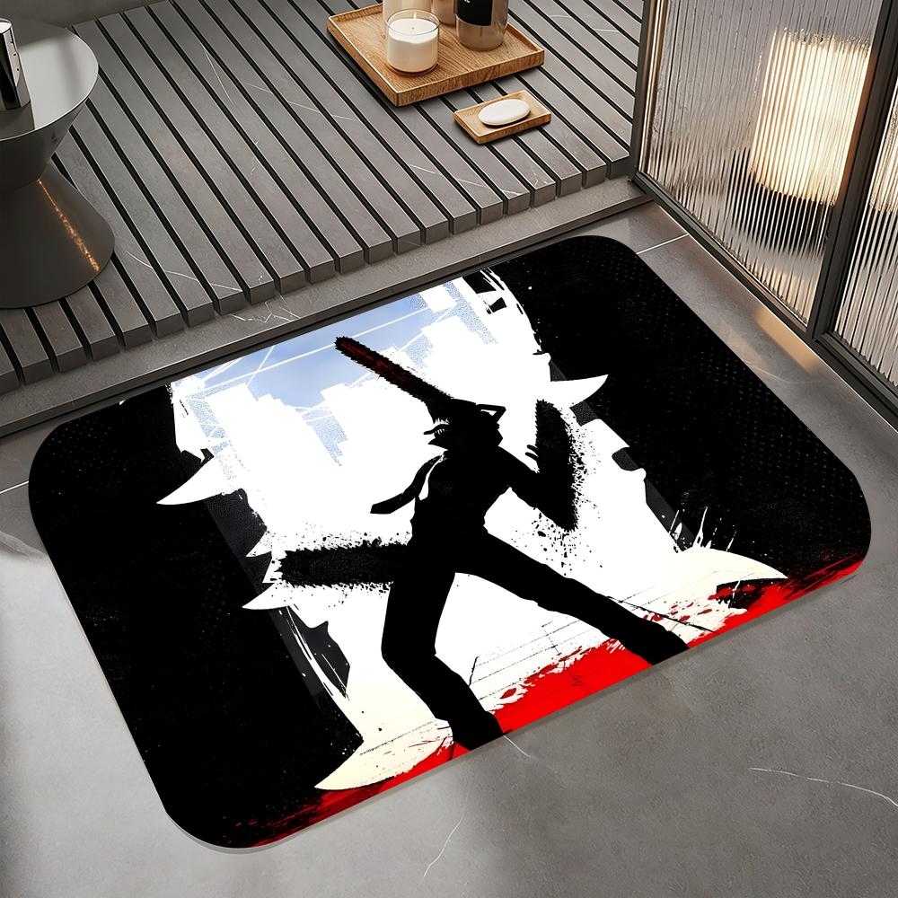 Anime C-Chainsaw Man Floor Mat Diatomite Bath Mat, Quick Dry Absorbent Non-Slip Door Mat