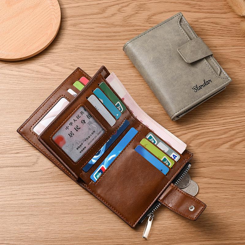 Men's Youth Trifold Leather Wallet with Multi-Card Slots - Stylish Korean Vertical Design