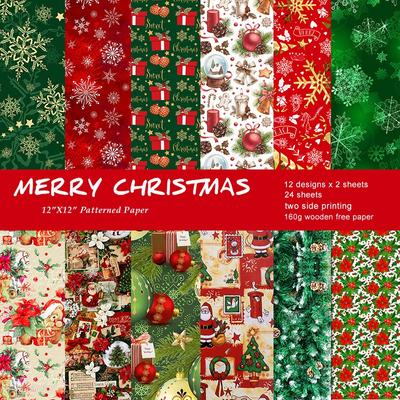 Wesołych Świąt papier do scrapbookingu 6x6 cali jednostronny Vintage Scrapbooking DIY dekoracyjne artykuły do ​​robienia kartek 24 szt. Junk Journaling papier typu kraft