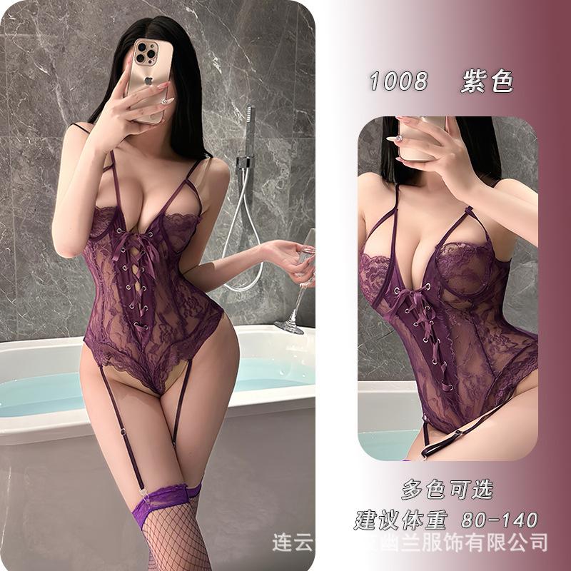 Sexy underwear lace small breasts show big free crotch straps sexy perspective onesie 