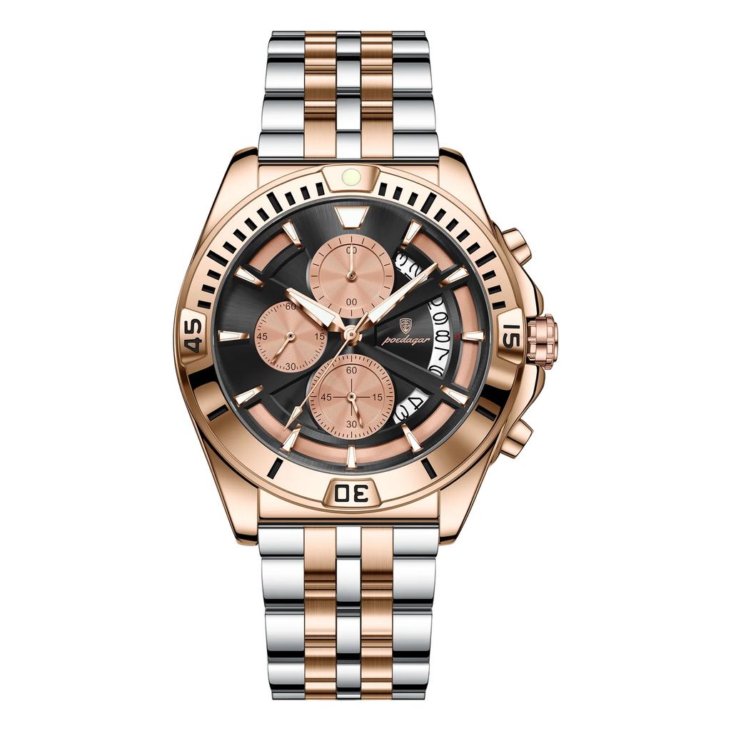 Men Chronograph Watches Stainless Steel Analog Quartz Wrist Watch Waterproof Luminous Date Business Dress Watch for Men