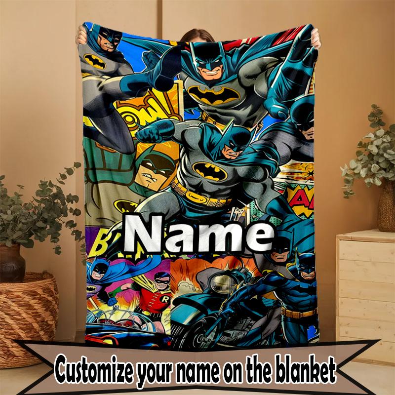 Custom Name Personalized Batman Print Blanket, Home Decor, Bedroom, Sofa, Camping, Couch, Gifts for Birthday Christmas