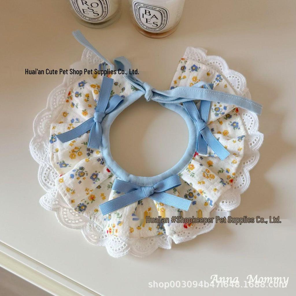 Cat Neck Warmer & Bib Collar with Lace Edge and Bow Tie - Cute Drool Bib for Cats and Dogs