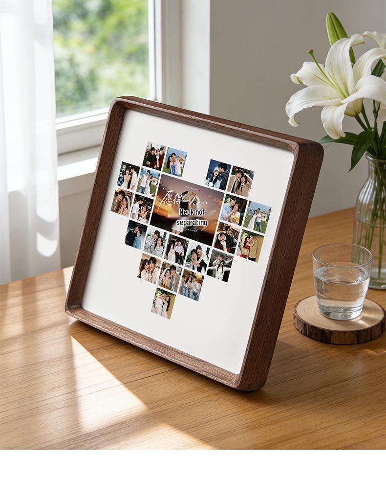 Heart-Shaped 520 Multi-Grid Wooden Photo Frame: Perfect Couple's Gift for Weddings & Valentine's Day