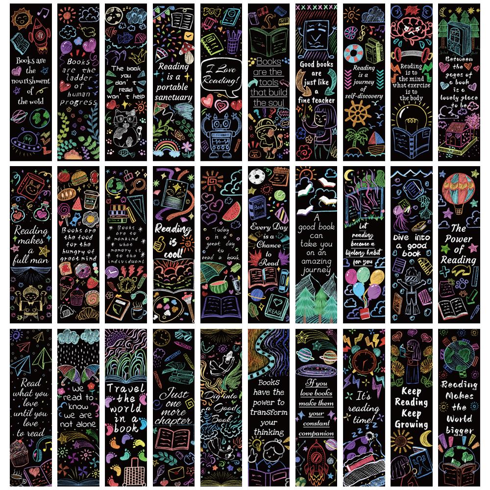 30PCS Read Books Bookmarks Aesthetic Modern Paper DIY Cartoon Decorative Office Stationary Creative Paper Cards Bookmarks
