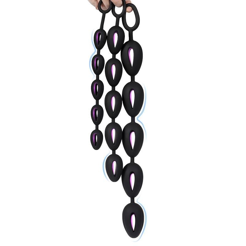 Extra Long Anal Pull Bead Plug Cutout Anal Masturbator Silicone Sex Toy for Men Prostate Massage