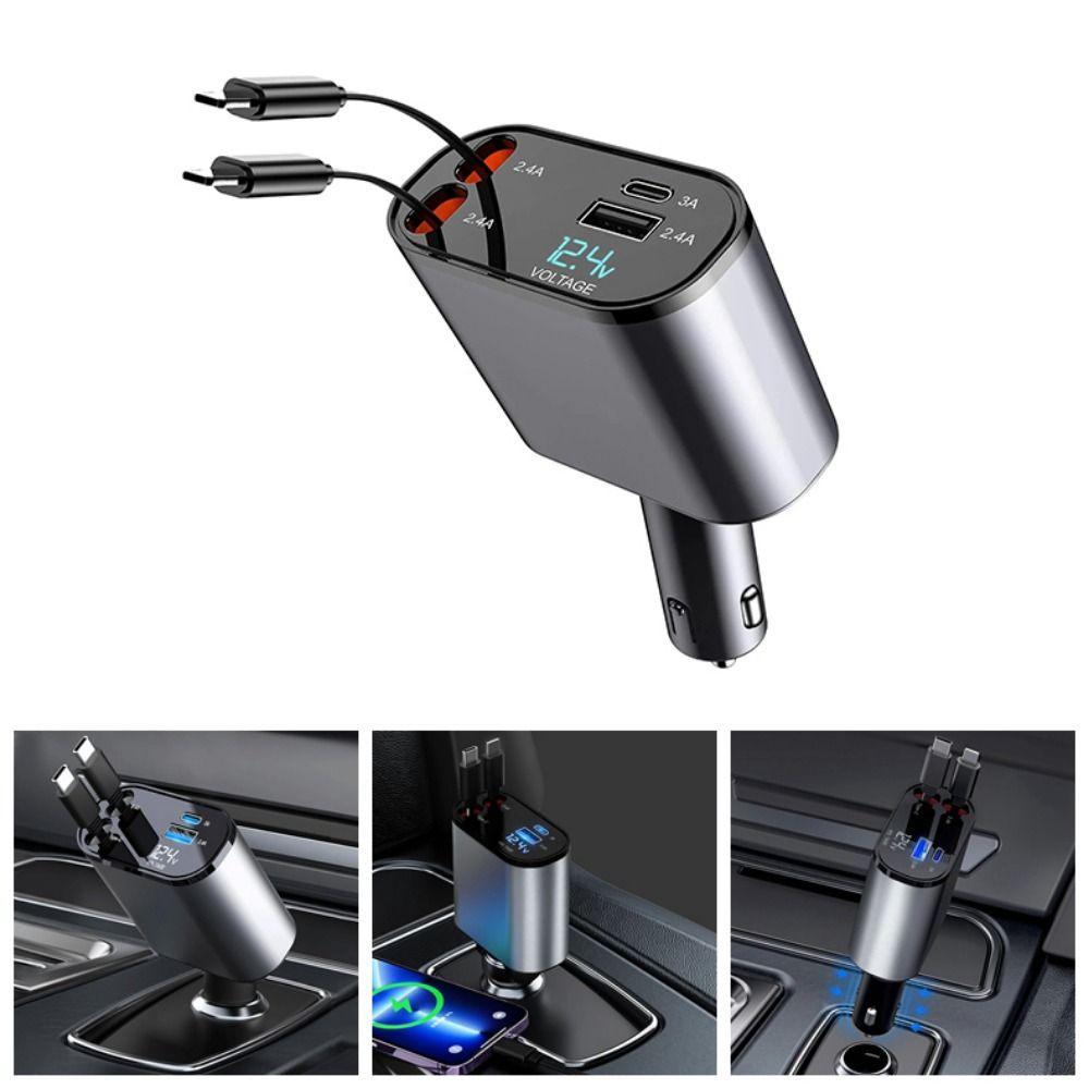 80cm Retractable Cables Car Charger 120W Fast Charger Vehicle Mounted Inverter  Travel