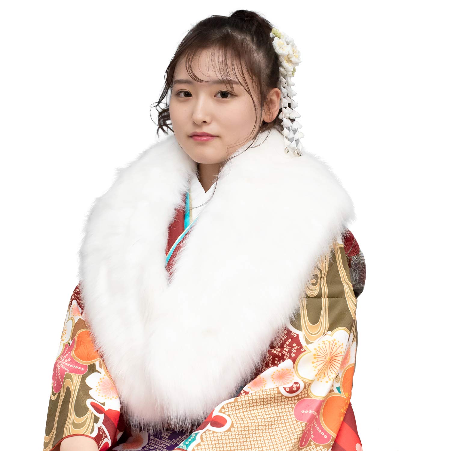 [KYOETSU] [Kyoetsu] Shawl for Furisode (Kimono for Coming-of-Age Ceremony), Faux Fur, 08, Women s (White)