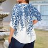 Women's Fashion Large Size Printed V-Neck Three-quarter Sleeve Top