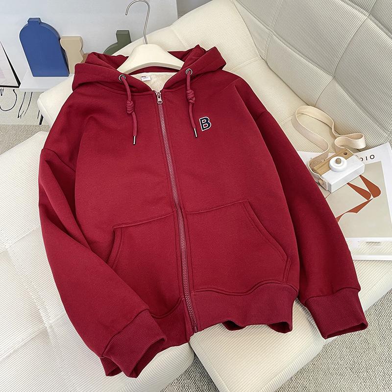 Autumn Winter Hoodie Coat Drawstring Thick Pockets Long Sleeve Fleece Jacket Thick Warm Fleece Sweatshirt
