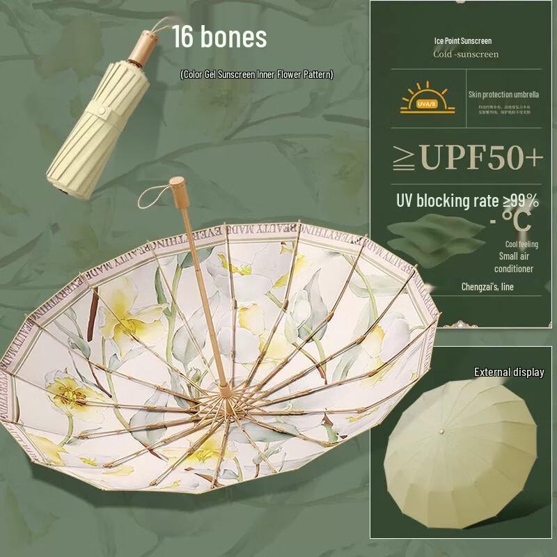 Solid Wood Handle 16-Rib UV Umbrella