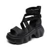 2023 New Summer Fashion Shoes Women Sandals Retro Genuine Leather Women Wedges Platform Sandals Peep Toe High Heel Sandals Black