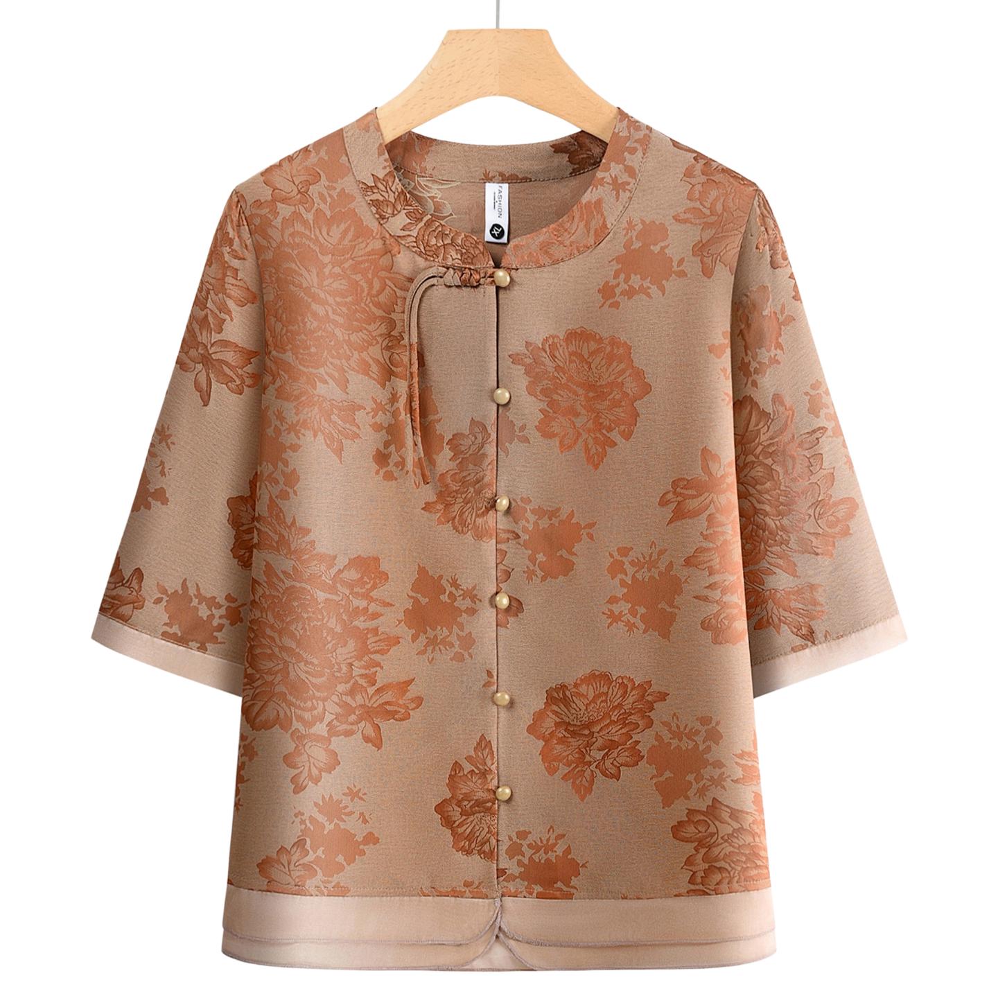 

Stylish Grandma Summer Outfit: Middle-Aged & Elderly Women s Short-Sleeve Two-Piece Set 5XL (145-160 lbs)