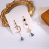 Sweet Shiny Crystal Geometric Circular Drop Earrings Long Asymmetric Fine Moon Modelling Fashion Women Earrings