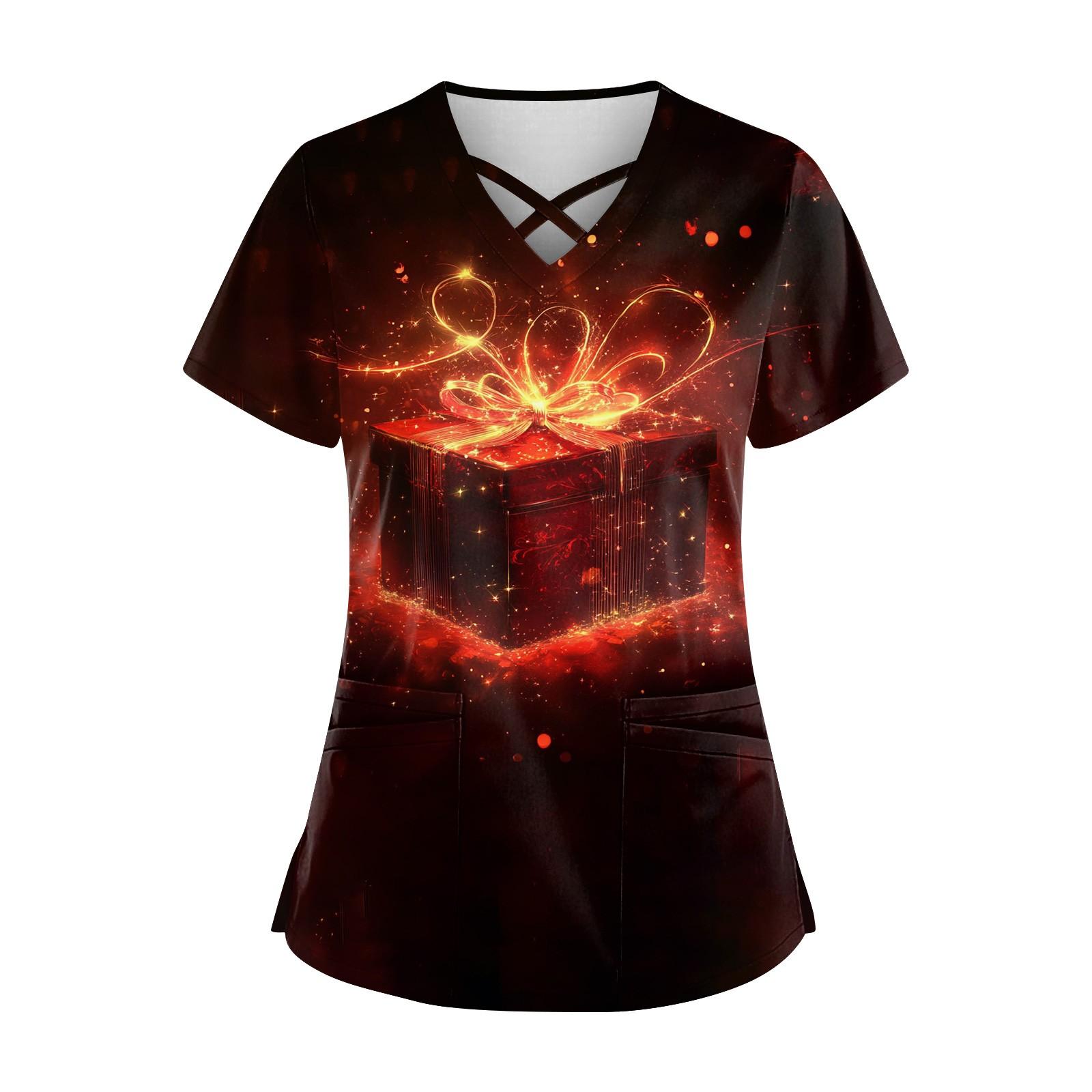 

Женский топ с короткими рукавами, V-образным вырезом, рождественским принтом и карманом Dry-nurse XXXL