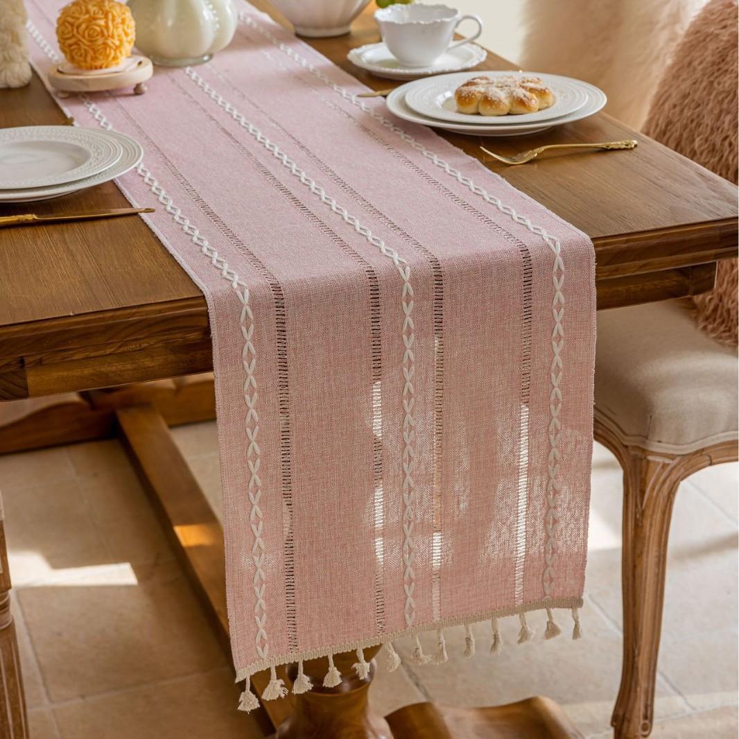 Groene Boho Tafelloper Rustieke Huisdecoratie Tafelloper Rustieke Stofhoes voor Piano Zachte Handgemaakte Kwasten voor Eetkamer Keuken Koffie Feest Dresse 35x183cm