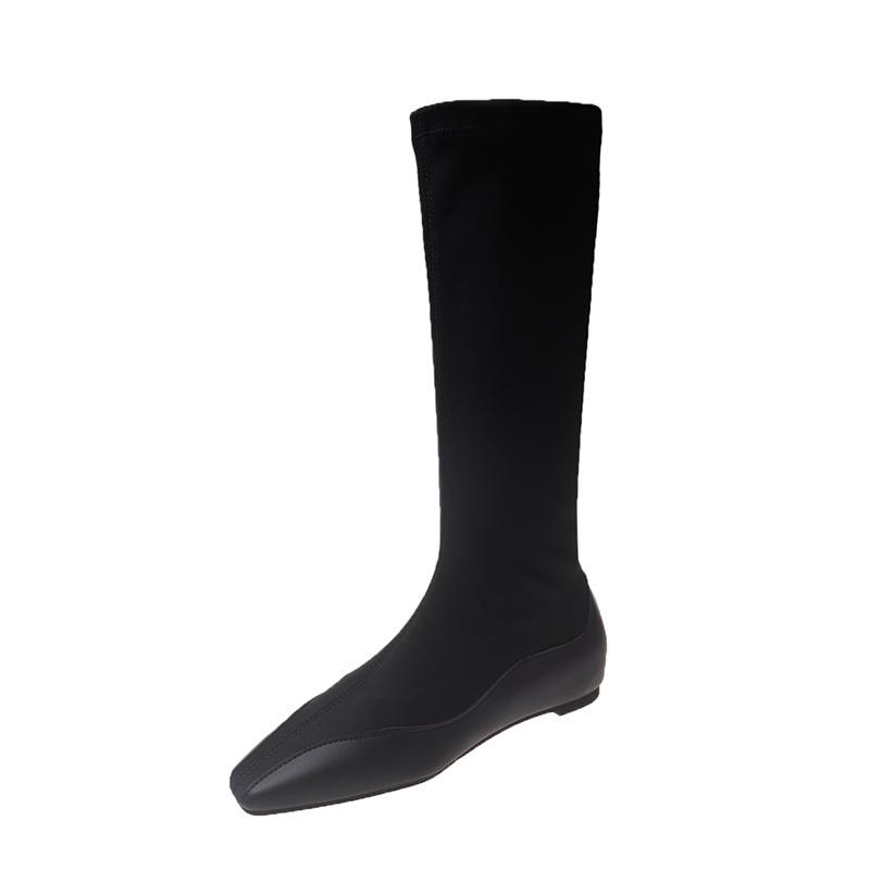 Show Thin~ Minimalist Style Square Head Elastic Boots Women's Autumn and Winter New Low-heeled Short Boots Thin Boots