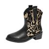 Fashion Graffiti Patchwork Cowboy Boots Woman  Autumn Winter PU Leather Ankle Boots Women Thick Heeled Slip On Black Booties