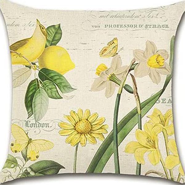 Retro Plant Floral Print Linen Pillow Case Home Living Room Sofa Car Cushion Pillow