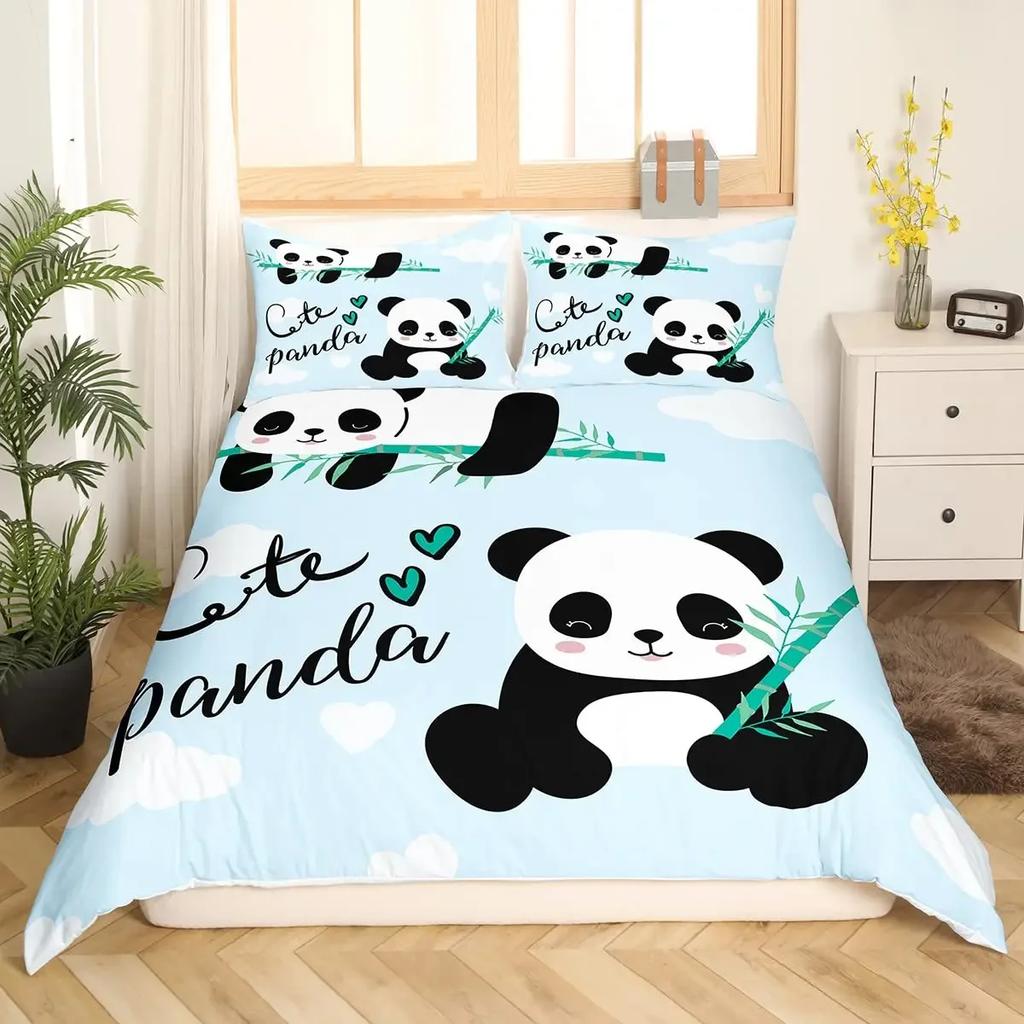 Animal Panda King Full Bedidng Set Kids Romantic Bedding Set Cartoon Animal Duvet Cover Bicycle Balloon Dragonfly Quilt Cover
