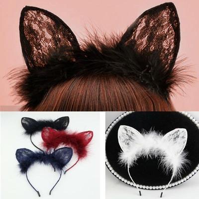 1 Pz Orecchie di Gatto Piume Pizzo Orecchie di Volpe Cerchietti Donne Carino Costume Bambini Fasce per Capelli Festa da Ballo Copricapo Accessori per Capelli