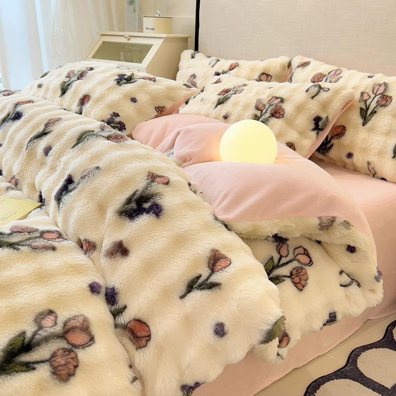 Four-Piece Set Tutu Velvet Quilt Cover Warm Thickened Milk Velvet Double-Sided Velvet Bed Sheet Three-Piece Set