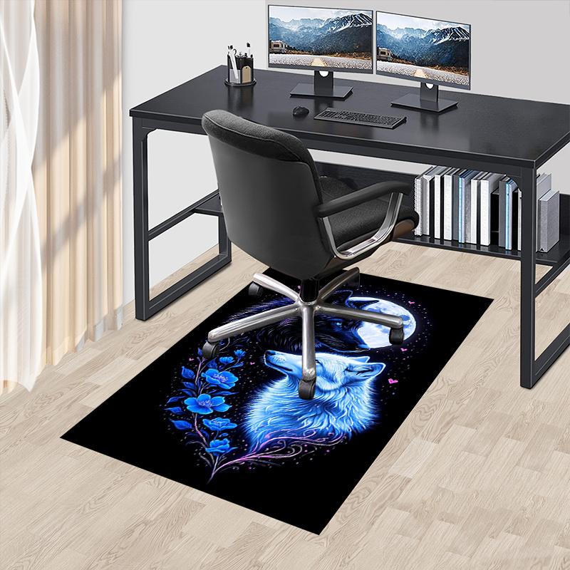 Wolf and Flowers Chair Mat: Office Carpet, Oversized Rug for Home Decor, Sofa Mat, Desk Pad Gift Suitable for Bedroom, Living Room, Various Rooms