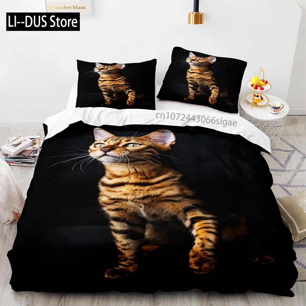 Svart katt Sängkläder Set Enkel Tvilling Full Queen King Size Söt katt Sängset Vuxen Barn Sovrum Påslakan Set 3D-tryck Husdjur 048
