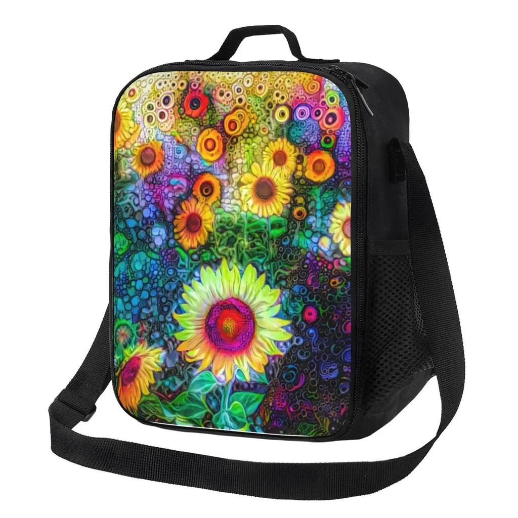 Colorful Sunflowers Insulated Lunch Bag for Camping Travel Floral Flower Waterproof Thermal Cooler Lunch Box Women Children