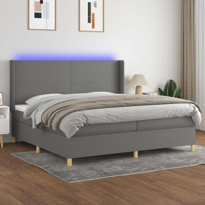 VidaXL Sommier à Lattes de Lit avec Matelas et LED, Lit Rembourré avec Tête de Lit, Lit Double, Lit Adulte de Chambre, 3138742