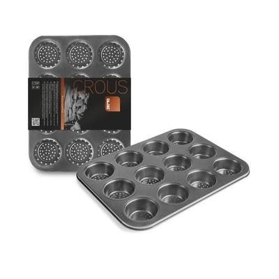 IBILI Perforated Muffin Tin 12 Cups, Rolled Steel Plate, Black, One Size