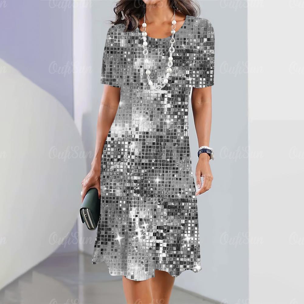 2025 New Women's Dresses Sequin Print Elegant Beautiful Dresses Female Summer Casual Fashion Daily Clothes