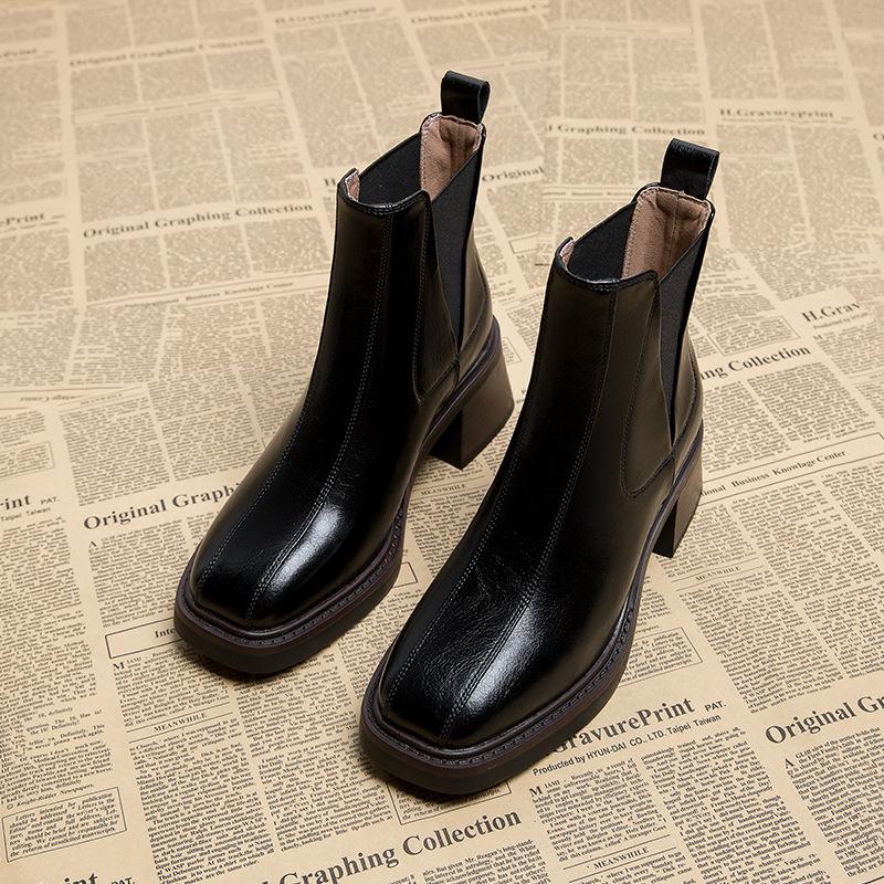 New Thick Heel Premium Short Boots Women's Autumn and Winter Women's Shoes Medium Heel Chelsea Boots High Heel Martin Boots
