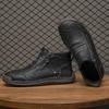 Men's Leather Ankle Boots Outdoor Casual Boots Casual Soft Sneakers Flat Lace-up Boots Handmade Large Size Mens Shoes Botines
