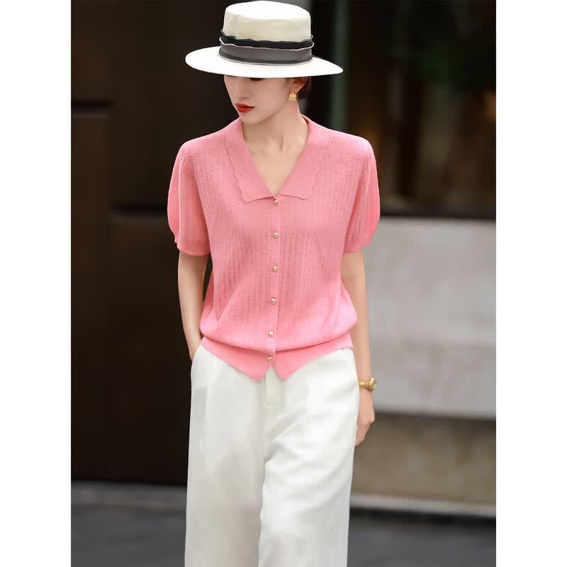 Elegant Women's Knit Cardigan with Peter Pan Collar