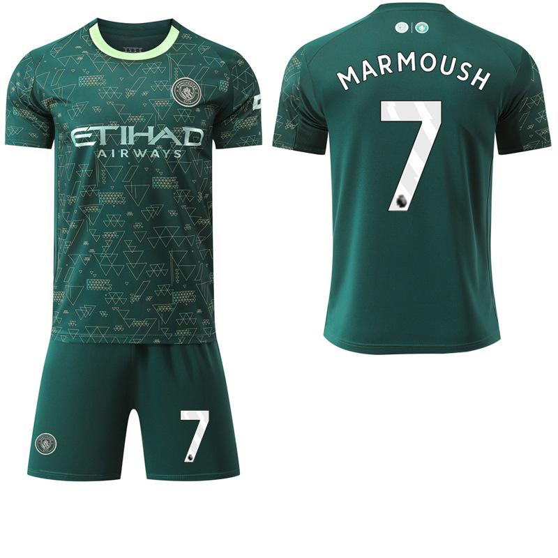 2025-26 Manchester City three away green 47 Foden Doku football jersey grass green jersey No. 9 Harland set #16