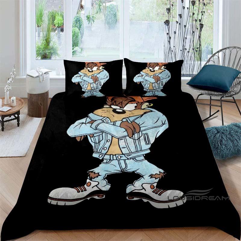 Cartoon T-Tasmanian Devil bedding set, printed single duvet cover and pillowcase three-piece set, children's and adult sizes.002