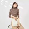 Turtleneck Knitted Sweater Autumn Season New Silk Wool Blended Contrasting Striped Slim Bottoming Shirt Top Women
