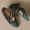 Spring Retro Pointed Head Light Mouth High Heel Mary Jane Shoes Double Breasted Medium Heel Women