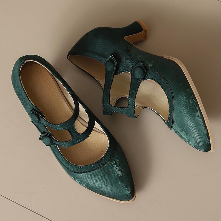 Spring Retro Pointed Head Light Mouth High Heel Mary Jane Shoes Double Breasted Medium Heel Women