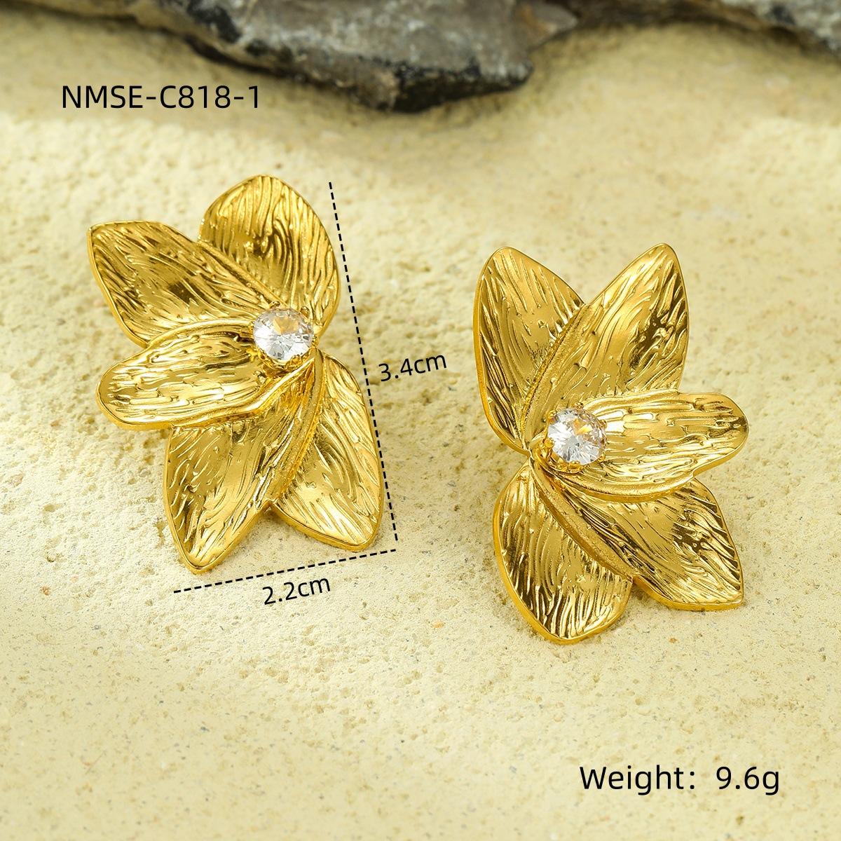 GEMCHIC Women s Stainless Steel 18K Gold Plated Half Flower Shape Inlaid Zircon Earrings Fashion Minimalist Design