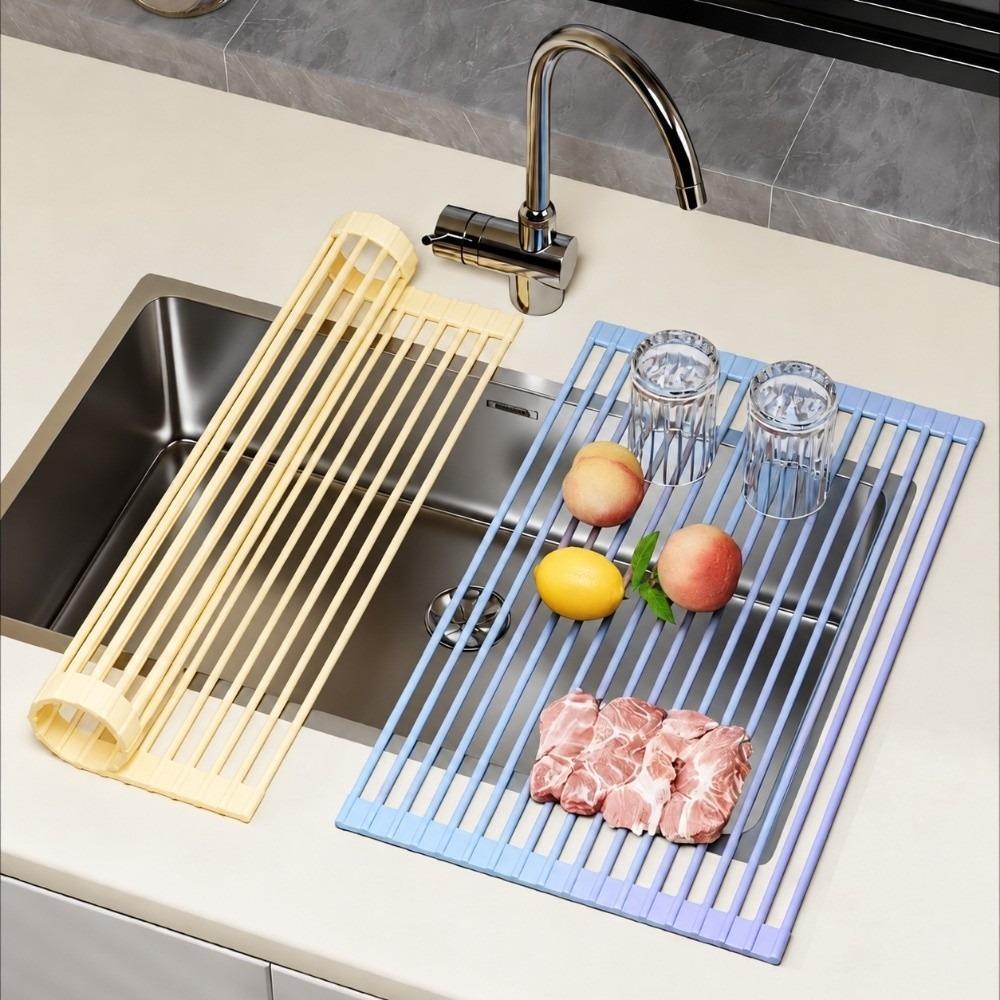 Silicone Silicone Over Sink Dish Drainer Roll Up Drain Basket Drain Grille Kitchen Sink
