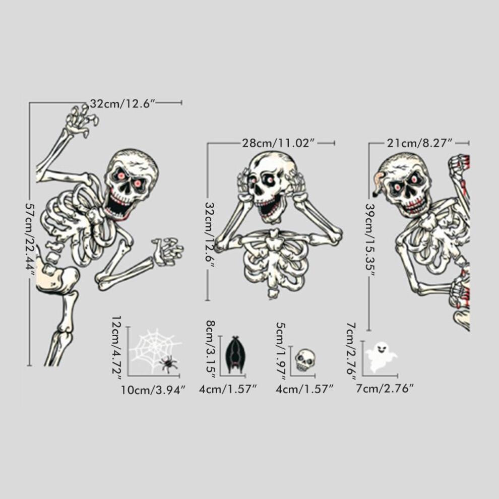Spine-Chilling Halloween Stickers, Skeleton Halloween Decor, 4 Sheets Of Reusable Window Decals, Suitable For Gothic Wall Paper, Easy To Apply