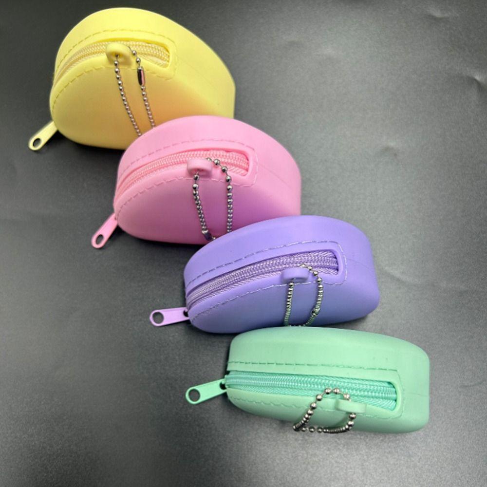 Compact Candy Color Silicone Coin Holder Zipper Closure Triangle Shape Mini Coin Purse Portable Waterproof Earphone Bag Girls
