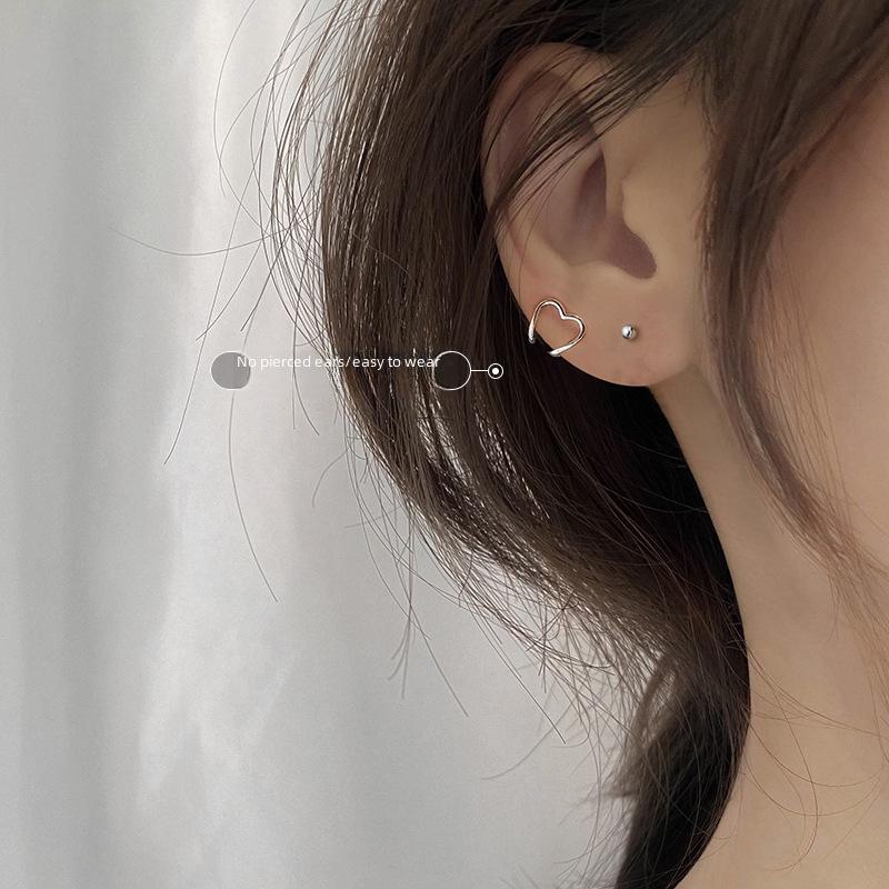 Agrafă minimalistă pentru urechi inimă pentru femei: Nu este nevoie de piercing, bijuterii șic în stil celebritate pe internet.