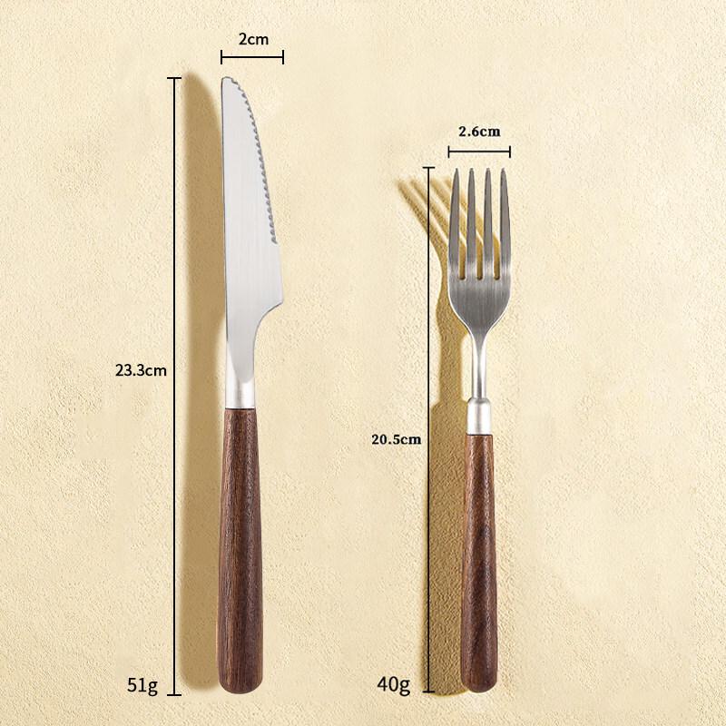 Qiwei 304 Stainless Steel 3-Piece Western Cutlery Set with Walnut Wood