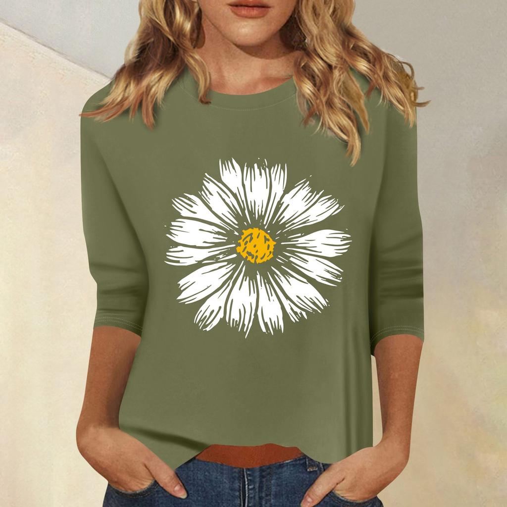 Damenmode, lässig, bedruckt, sieben Ärmel, Rundhalsausschnitt